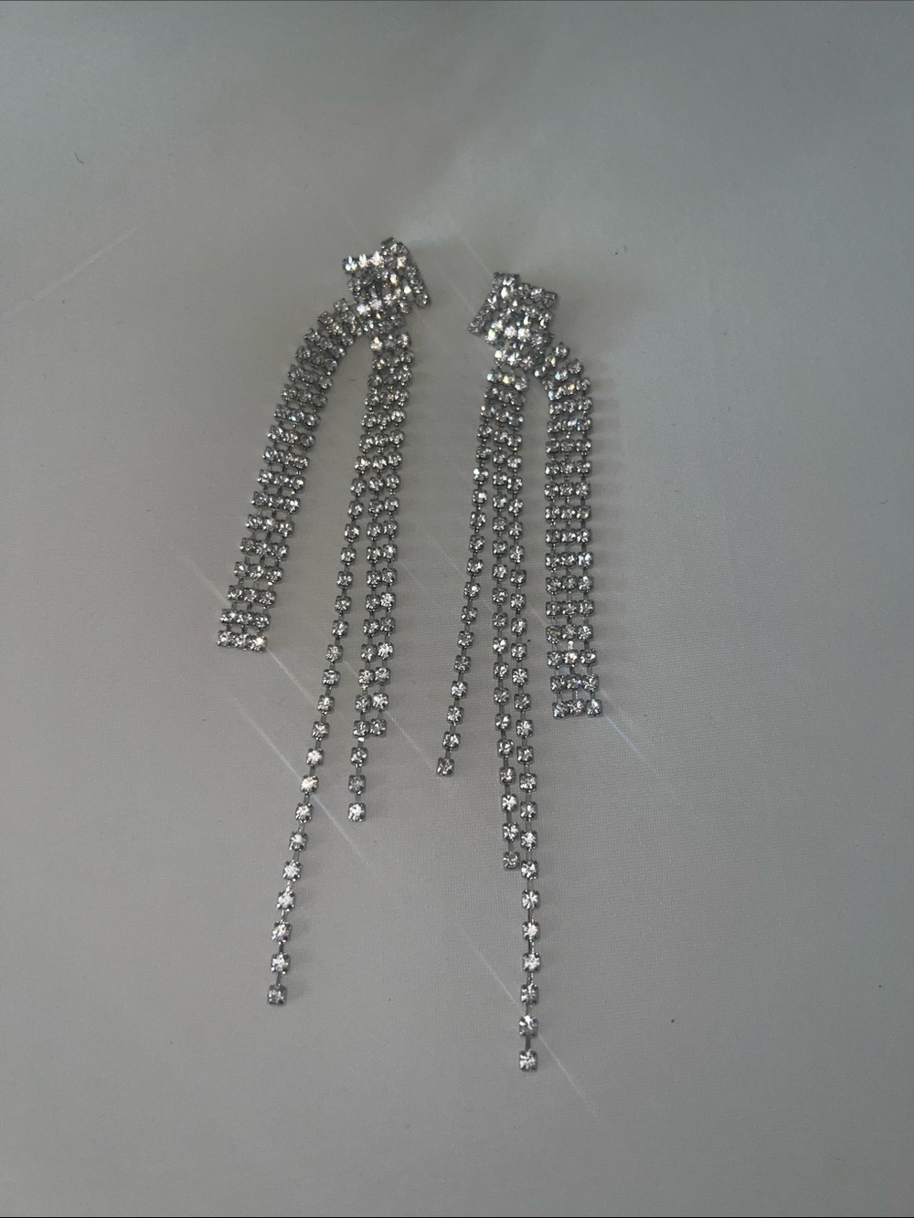 Silver Crystal Fringe Drop Earrings - Women Jewelry